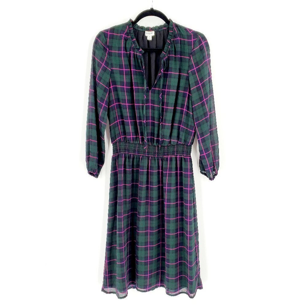 J. Crew Plaid Semi Sheer Long Sleeve‎ Dress